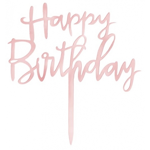 Topper dekoracja na tort napis lustrzany HAPPY BIRTHDAY różowy akryl urodziny